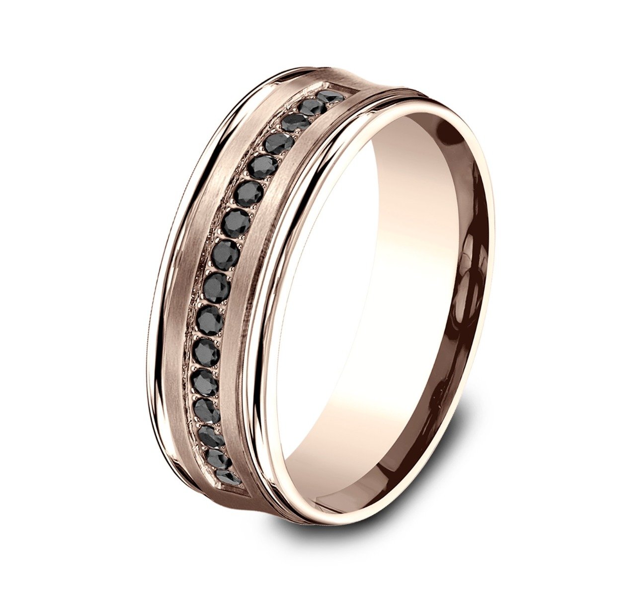 14K Gold Men's Black Diamond Ring 0.32 CTW Concave Comfort Fit Wedding Band - Perfect for Engagement, Anniversary & Special Occasions