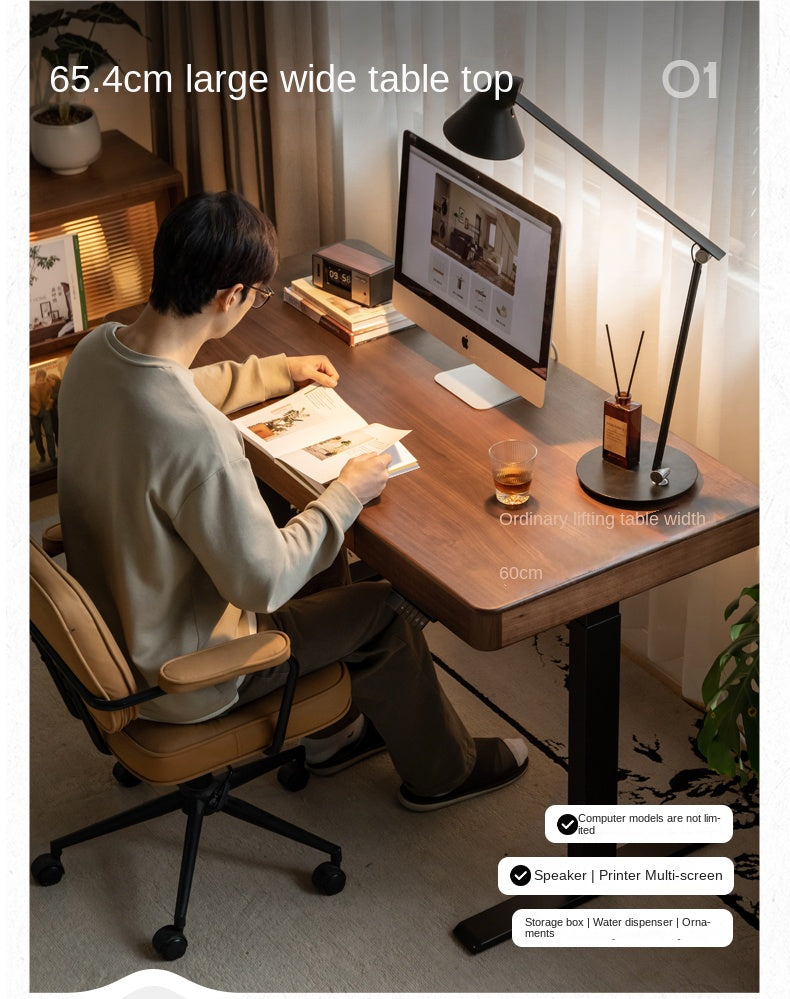 Premium Black Walnut Solid Wood Electric Height Adjustable Standing Desk - Ergonomic Home Office Computer Workstation for Remote Work & Gaming Setup