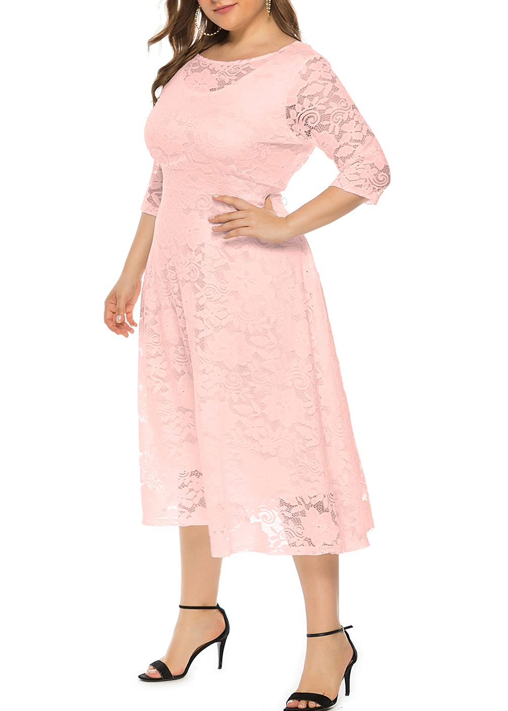 Eternatastic Women's Floral Lace Plus Size Midi Dress - Scoop Neck Cocktail Party Dress for Wedding Guest, Evening Events & Special Occasions