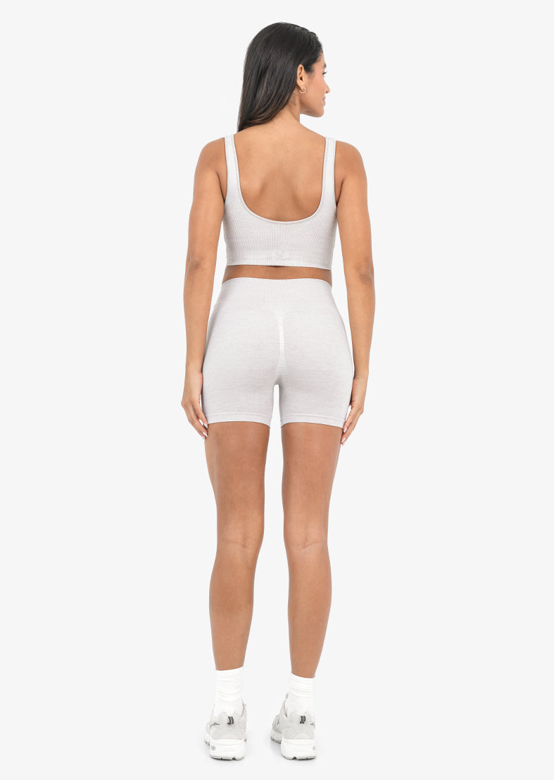 Seamless Rib Shorts Oat Marl - High Waist Yoga Shorts for Women, Comfortable Workout Running Lounge Wear, Perfect for Gym, Home, and Travel