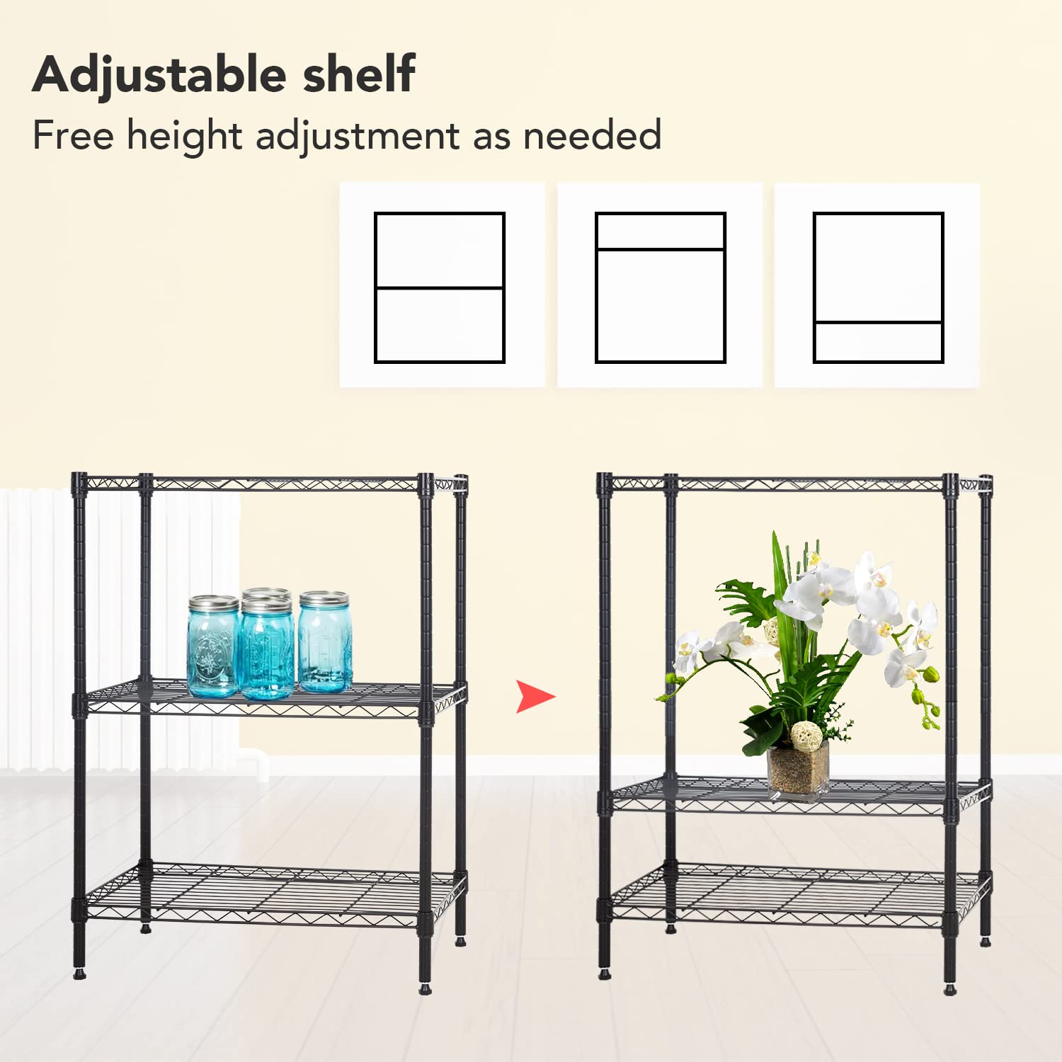 Best Adjustable 3-Tier Metal Storage Shelves - Heavy Duty 450Lbs Capacity Wire Shelving Unit for Kitchen, Garage, Office - Space Saving Organizer Rack (23