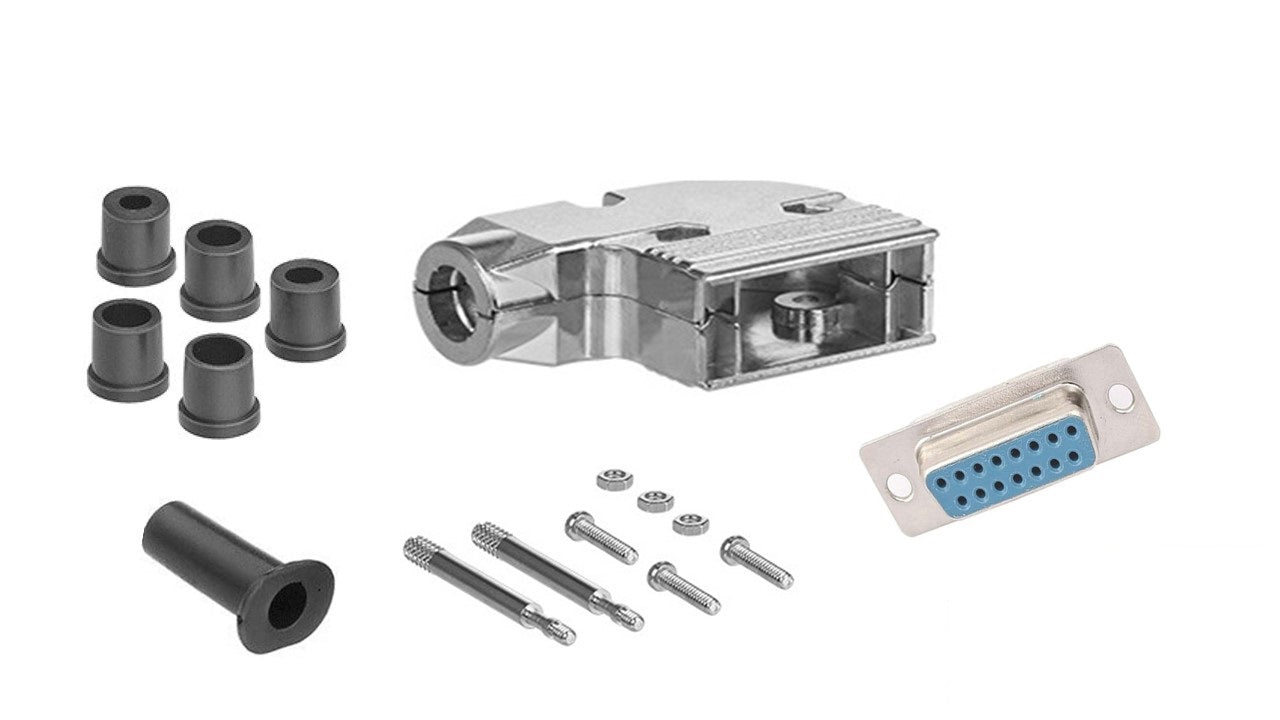 DB15 Female Solder Type Shielded Metal Elbow Hood - High Quality 15-Pin D-Sub Connector for Industrial Equipment, Arcade Machines & Computer Networking