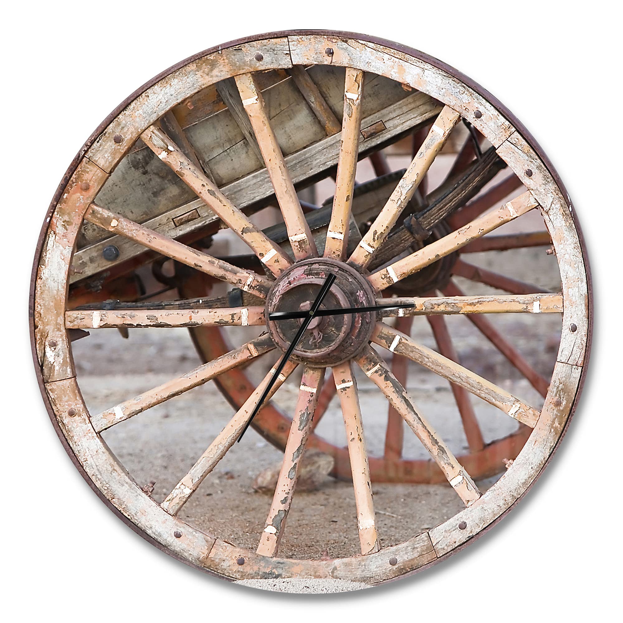 Spanish Wooden Country Carriage Wheel Wall Clock - Rustic Farmhouse Decor for Home, Bedroom, Bathroom, Office & Living Room | Perfect for Vintage Style Interior Design