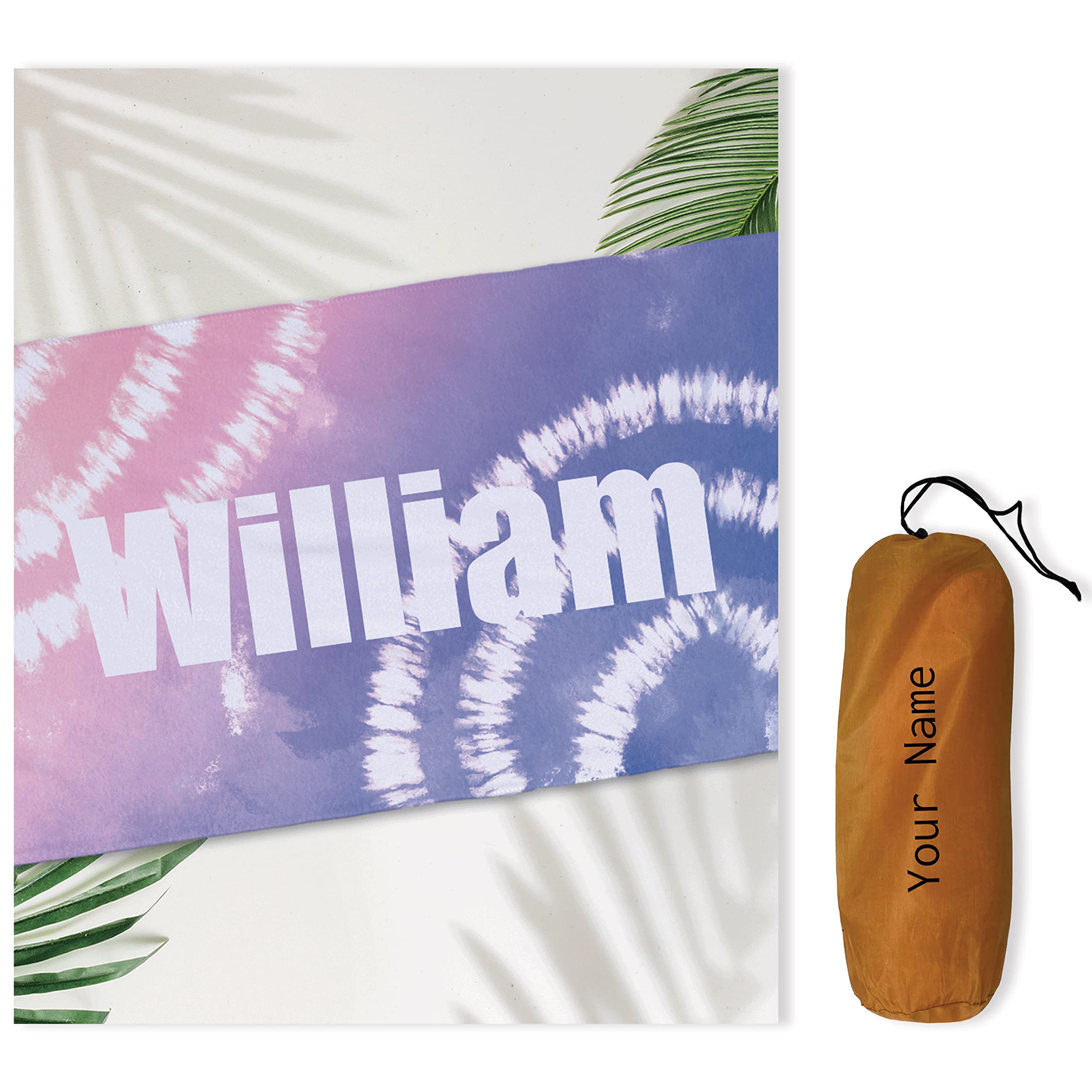 Custom Personalized Beach Towel 60x30 Inch - Soft Lightweight Microfiber Pool Swim Towel with Name/Initial - Perfect Gift for Women & Kids (Tie Dye Pattern) - Great for Beach Vacations, Pool Parties and Summer Travel