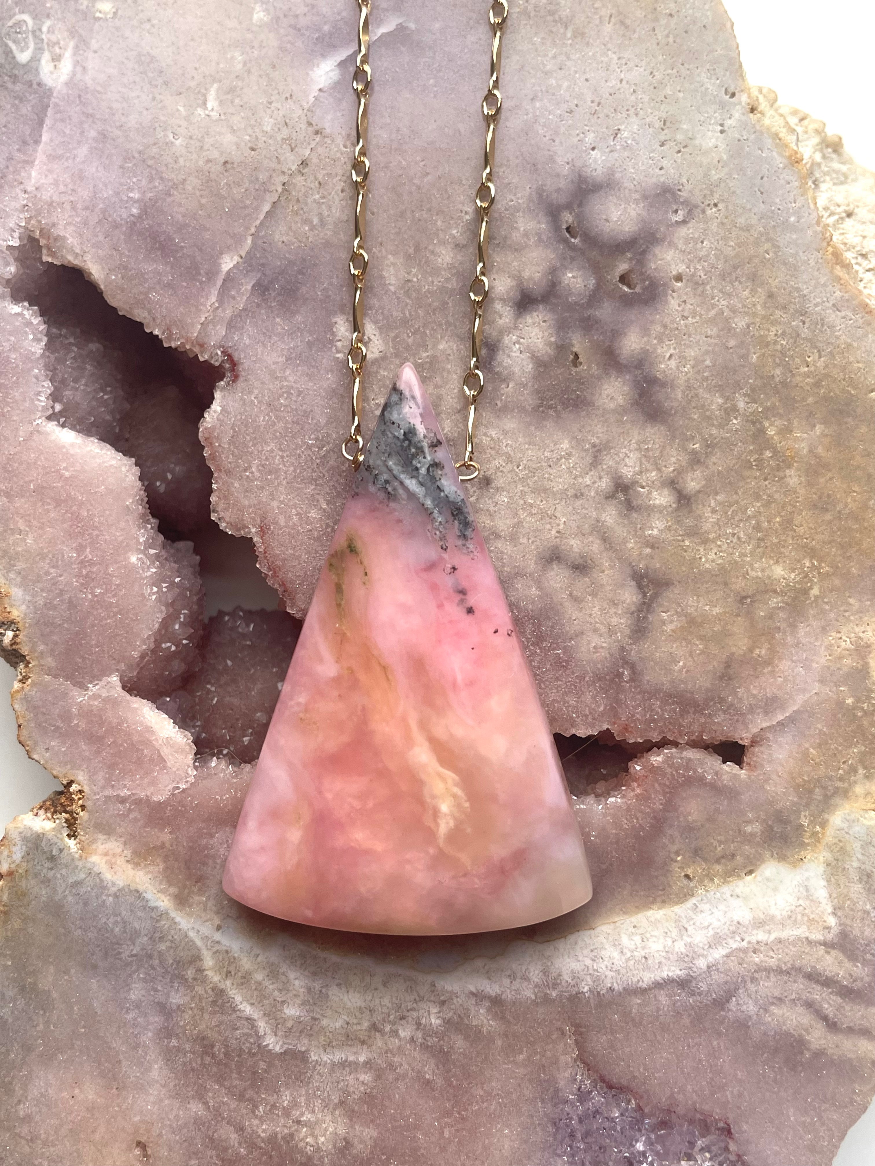 Large Pink Opal Statement Necklace 16