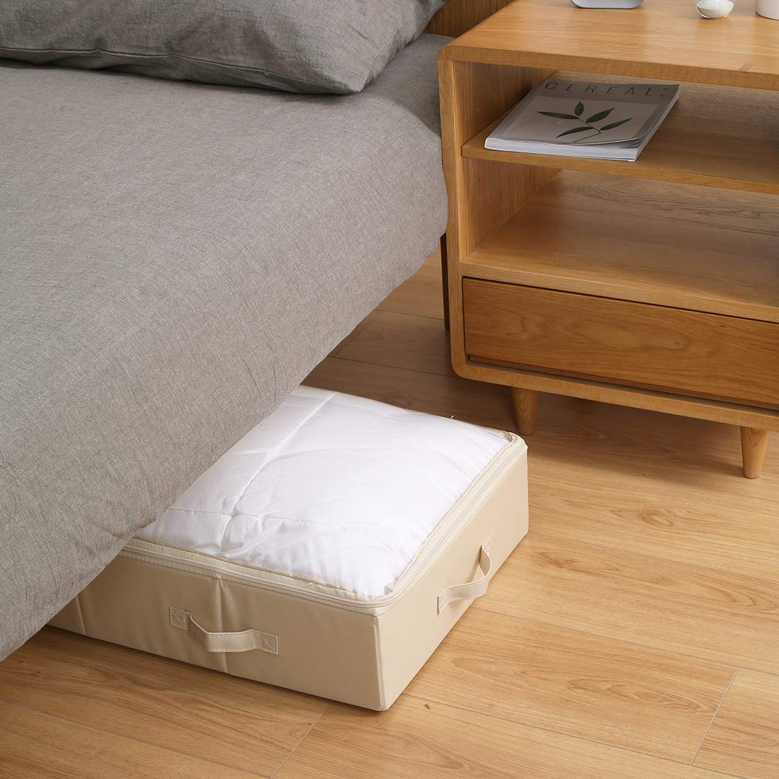 Spacious Clear Lidded Under Bed Storage Bins - Organize Shoes, Blankets, Toys & Wedding Dresses | Beige Plastic Storage Containers for Bedroom Closet Organization