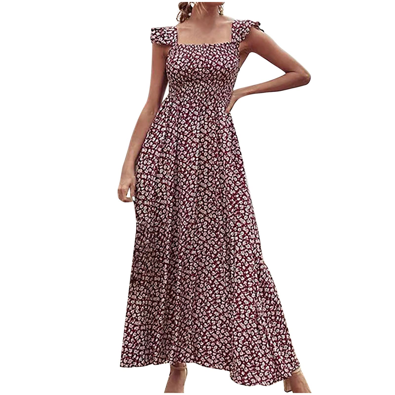 Women's Summer Dresses 2022 - Square Neck Sleeveless Casual Beach Dress with Breton Stripes Print | Perfect for Vacation, Outdoor Parties & Summer Getaways