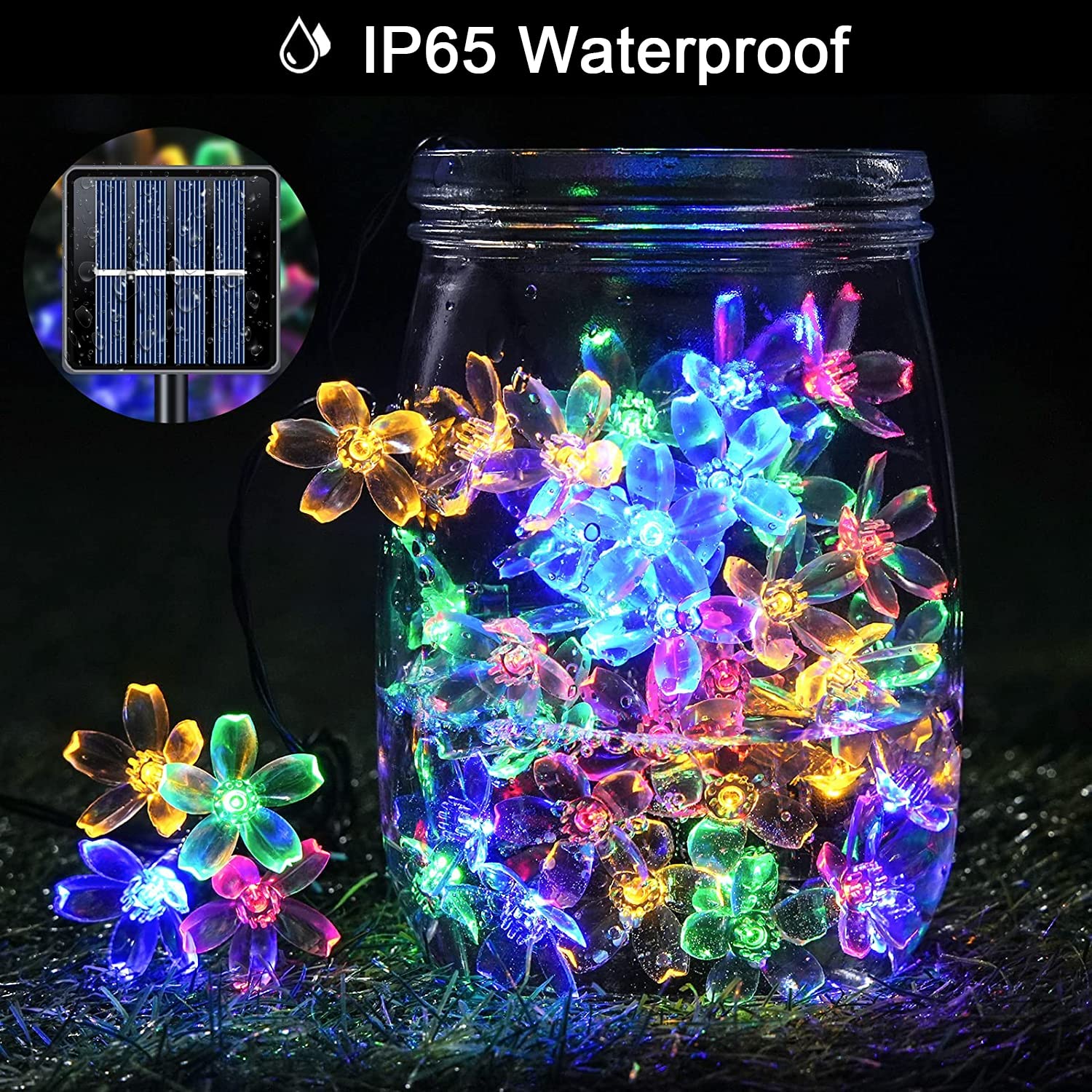 JMEXSUSS 2 Pack 30.6FT Solar String Lights Outdoor Waterproof - 50 LED Solar Powered Cherry Blossom Lights with 8 Lighting Modes for Garden, Yard, Patio, Tree & Christmas Decoration | Perfect for Weddings, Parties & Outdoor Events