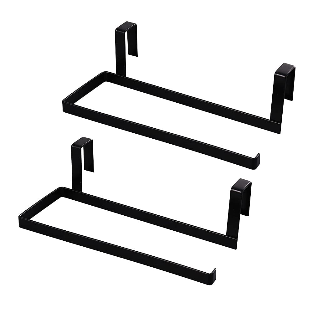 Meltset 2-Pack No Drill Under Cabinet Paper Towel Holder - Over The Door Kitchen Towel Rack for Shelf or Door Mount (Black) | Space-Saving Storage for Kitchen, Bathroom & Pantry Organization