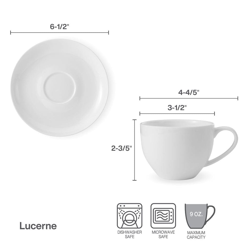 Premium Lucerne White Tea Cup and Saucer Set - Elegant Porcelain Tea Cups for Afternoon Tea, Gifts, and Home Decor - Perfect for Tea Parties, Bridal Showers, and Relaxing Moments