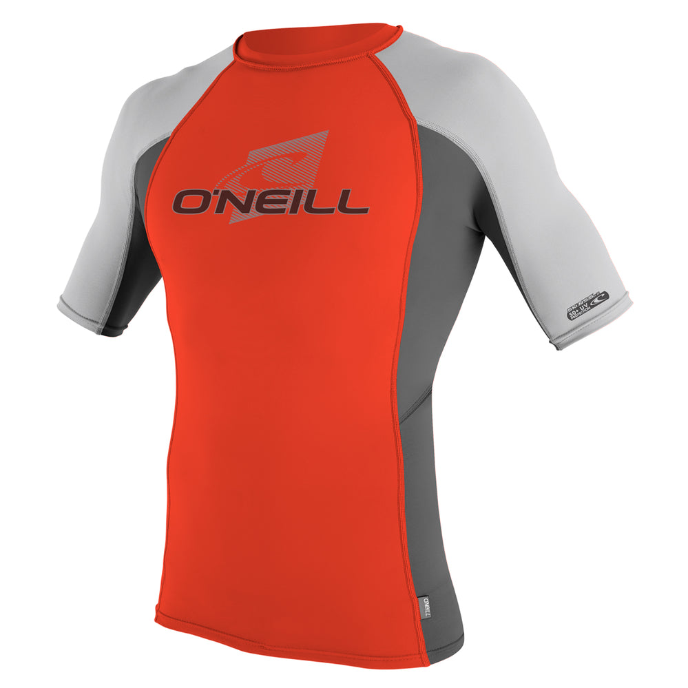 O'Neill Men's Short Sleeve Rash Guard UV Protection Shirt - Neon Red/Graphite/Lunar for Swimming, Surfing & Beach Activities