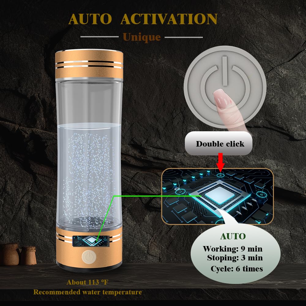 Premium GOSOIT Hydrogen Water Bottle with SPE PEM Technology - Portable Hydrogen Water Generator & Ionizer for Health & Wellness - Glass Pitcher for Home, Office, Gym & Travel