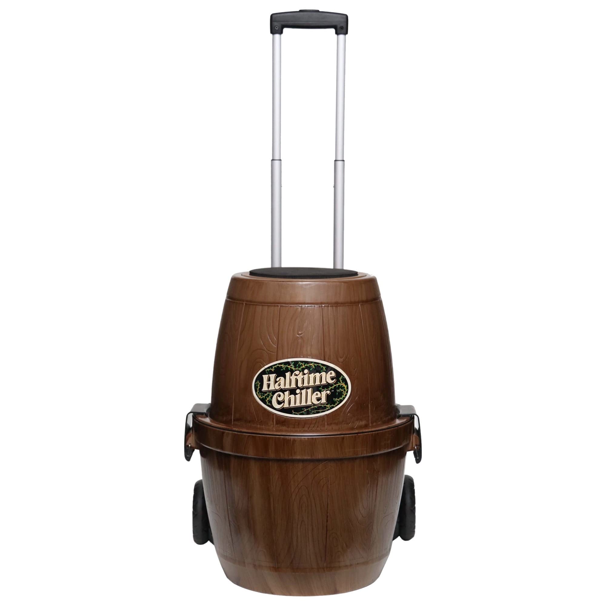 Halftime Chiller Rolling Cooler - Portable Insulated Cooler with Built-in Storage Tray, Seat, Telescoping Handle & Exterior Pockets | Perfect for Tailgating, Camping, Beach Trips & Outdoor Events