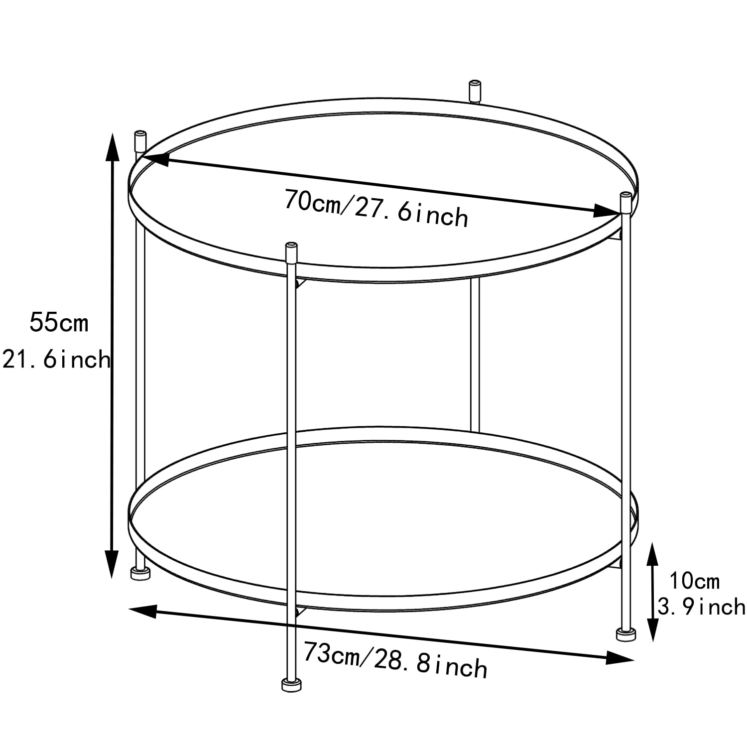 Modern Black Metal End Table - 27.6 Inch Round Side Table for Living Room, Bedroom & Patio - Industrial Style 2-Tier Storage Shelf Coffee Table - Perfect for Small Spaces, Nightstand & Outdoor Furniture