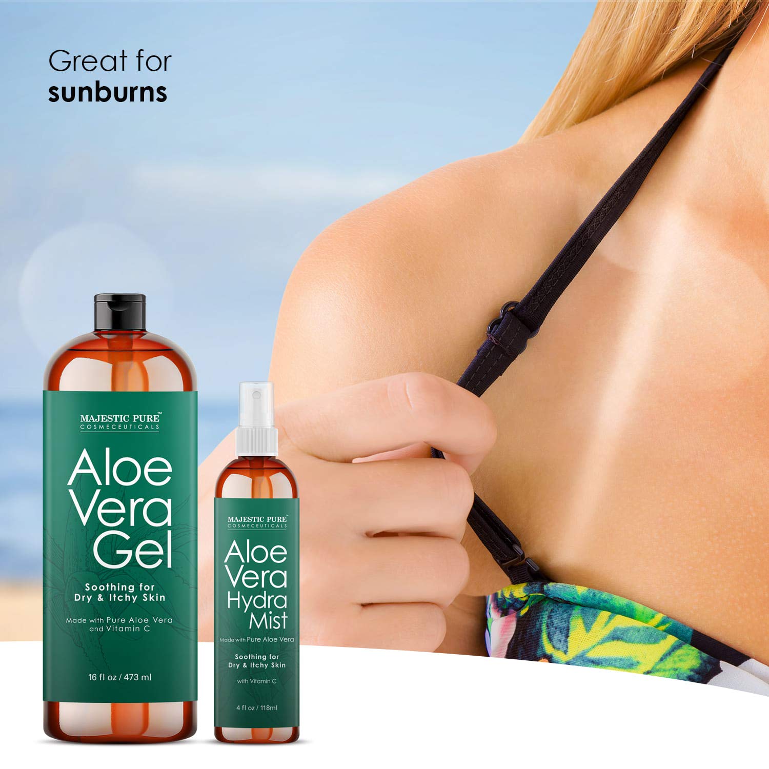 Majestic Pure Aloe Vera Gel & Hydrating Mist Set - 16oz Cold Pressed Aloe Gel + 4oz Refreshing Spray - 100% Pure Natural for Hair Growth, Face, Body & Skin Care - Perfect for Sunburn Relief, Daily Moisturizing & Post-Workout Refreshment