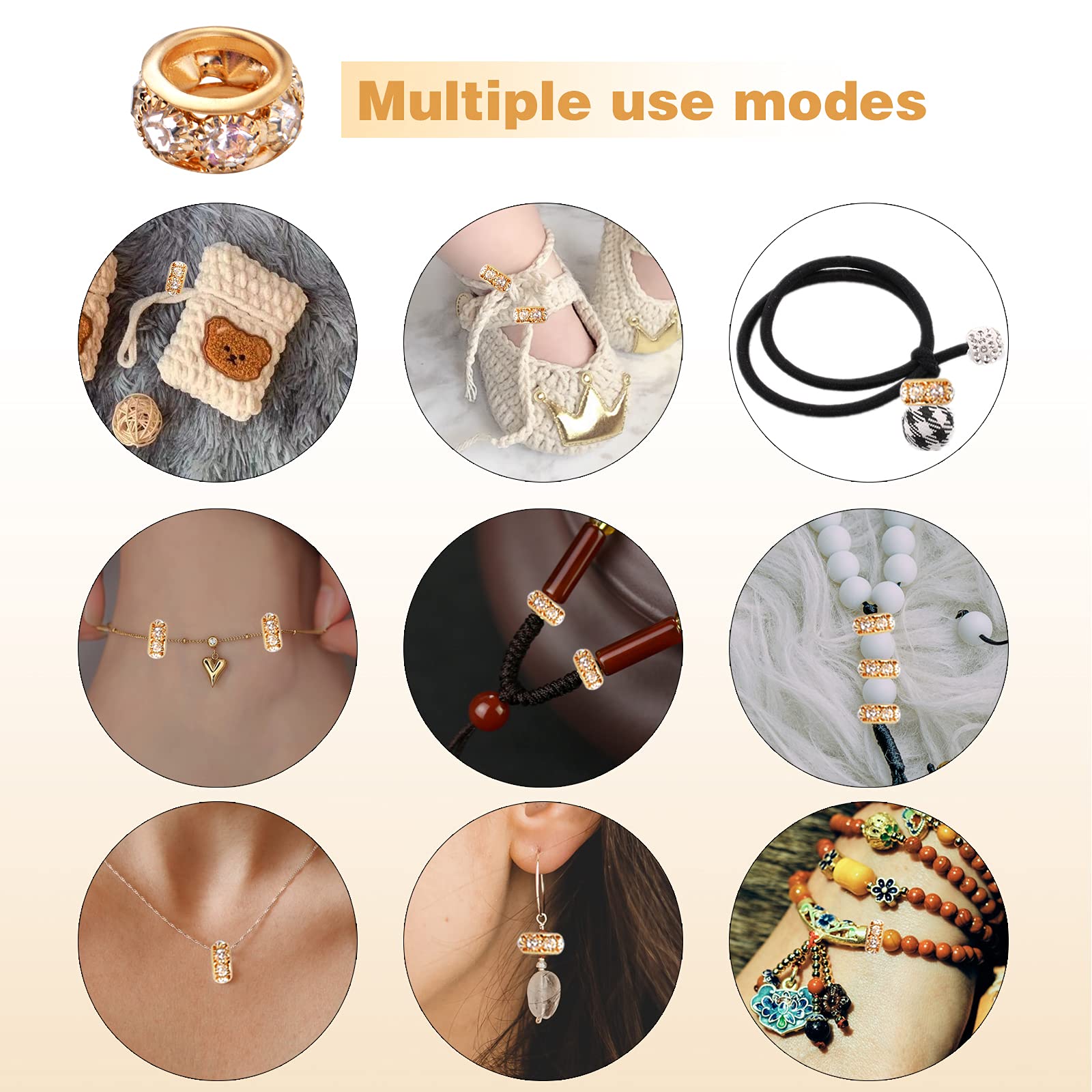 12mm Large Hole Spacer Beads - 40pcs Crystal Rhinestone European Beads with Brass Rondelle Charms for DIY Jewelry Making | Gold & Silver Loose Beads Craft Supplies | Perfect for Snake Chain Bracelets, Necklaces & Boho Style Accessories