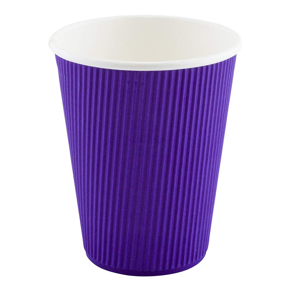 12oz Disposable Paper Coffee Cups (25 Pack) - Leakproof & Insulated Ripple Wall Hot Cups, Recyclable & Eco-Friendly, Royal Purple - Perfect for Coffee Shops, Offices, and Catering Events - Lids Sold Separately