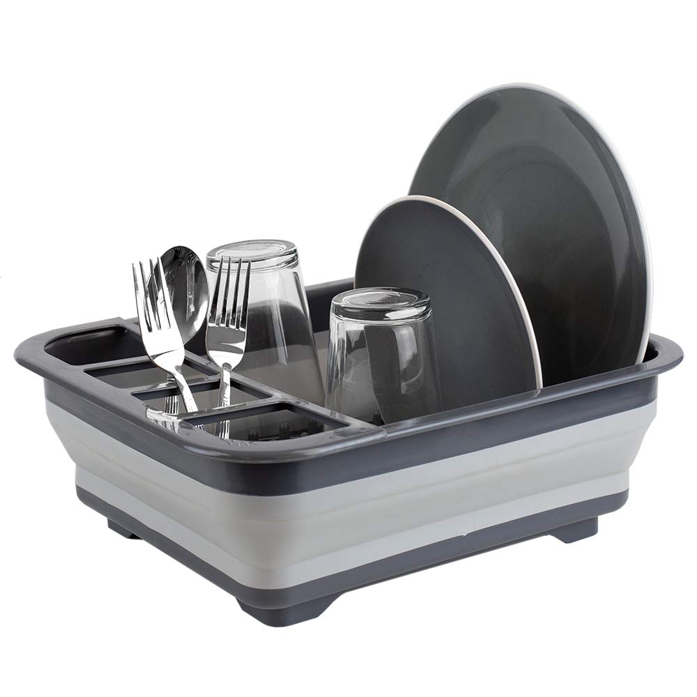 Foldable Dish Drying Rack for Kitchen Counter | Space-Saving Collapsible Dish Drainer with 4 Compartments - Perfect for Small Kitchens, Apartments & RV Use | Quick-Drying Utensil Organizer for Sink or Countertop Storage