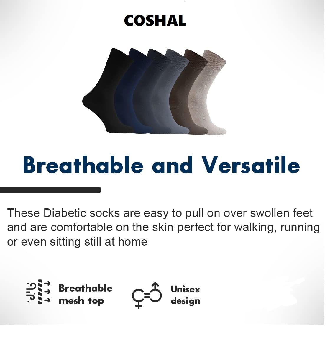 COSHAL® 3 Pairs Women's Diabetic Socks - Wide Honeycomb Top, Soft Cuff Ankle, Medium-Elastic Grip, Non-Binding Circulatory Socks for Sensitive Feet (Size 4-7) | Perfect for Daily Wear, Diabetes Care & Improved Blood Circulation