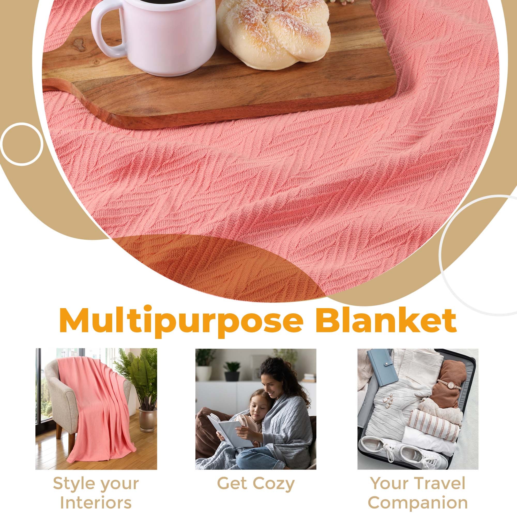 Soft All-Season Chevron Cotton Bed Blanket & Sofa Throw - Cozy Home Decor for Living Room, Bedroom, and Travel