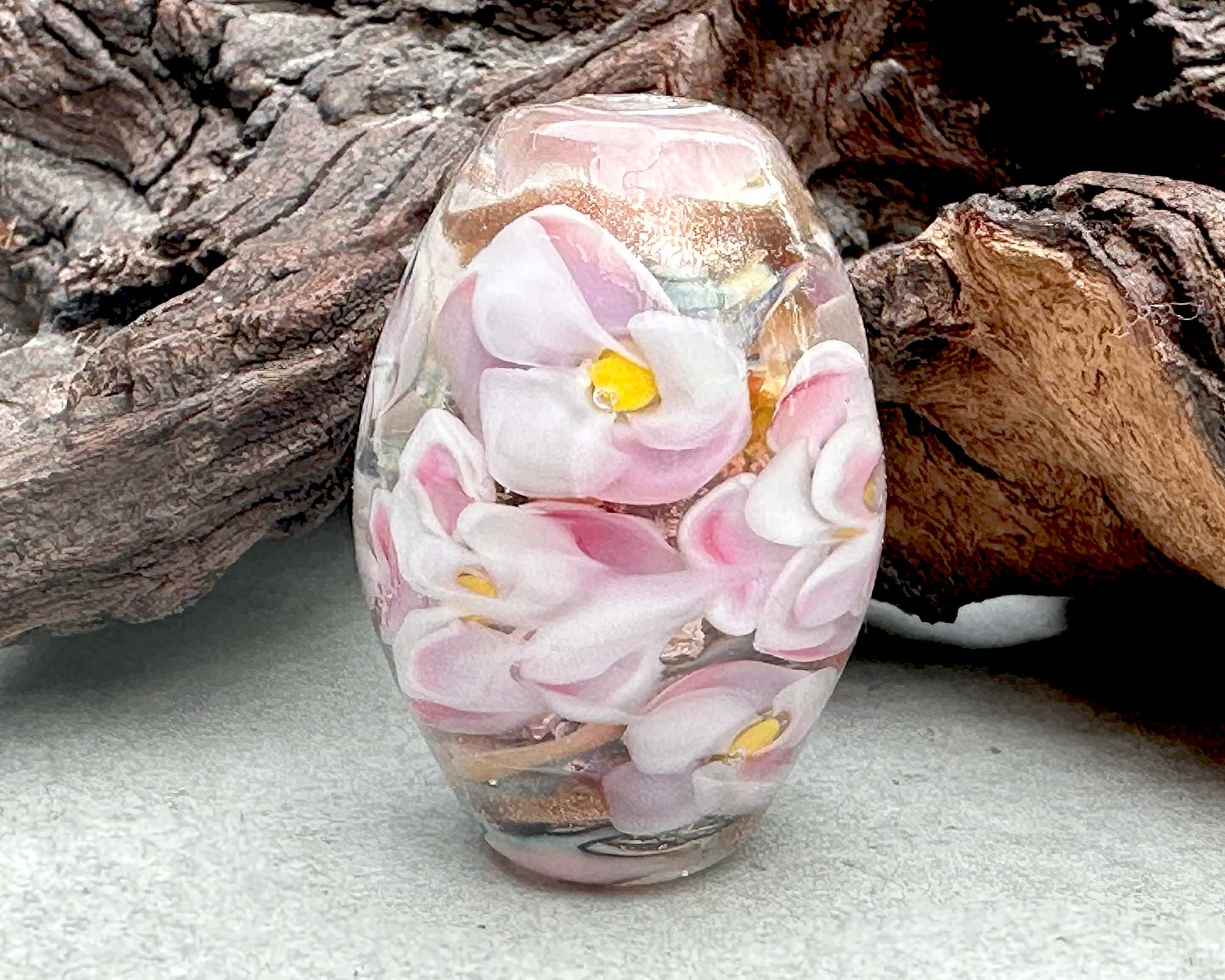 Handmade Pink Shimmer Floral Lampwork Glass Focal Bead for Jewelry Making - DIY Necklace, Bracelet, Earrings Craft Supplies - Perfect for Beaders and Artisans