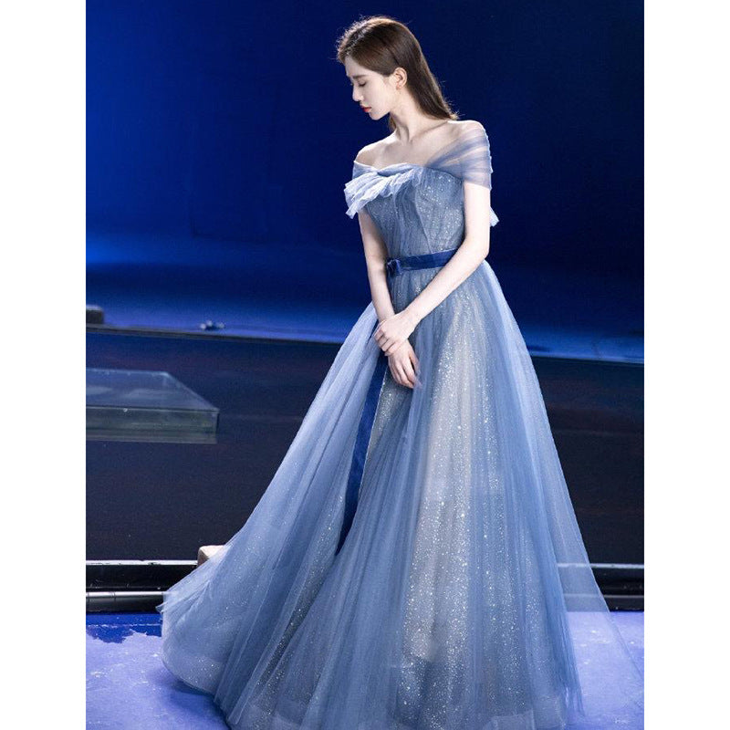 Elegant Off Shoulder Blue Long Prom Dress - A-Line Evening Formal Gown for Women - Perfect for Homecoming, Prom Night & Special Occasions