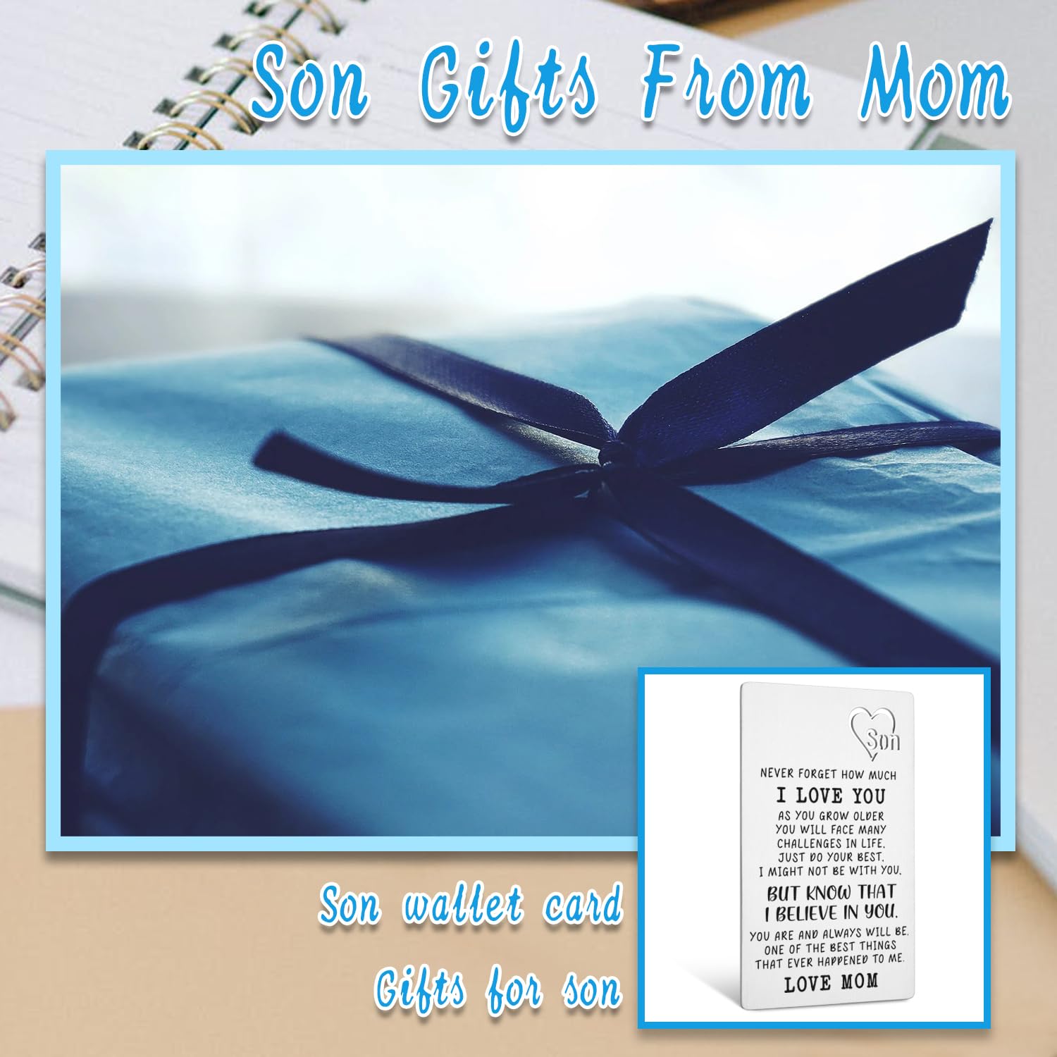 TRCENDE Engraved Metal Card for Son - Inspirational Gift from Mom for Graduation, Birthday & Christmas