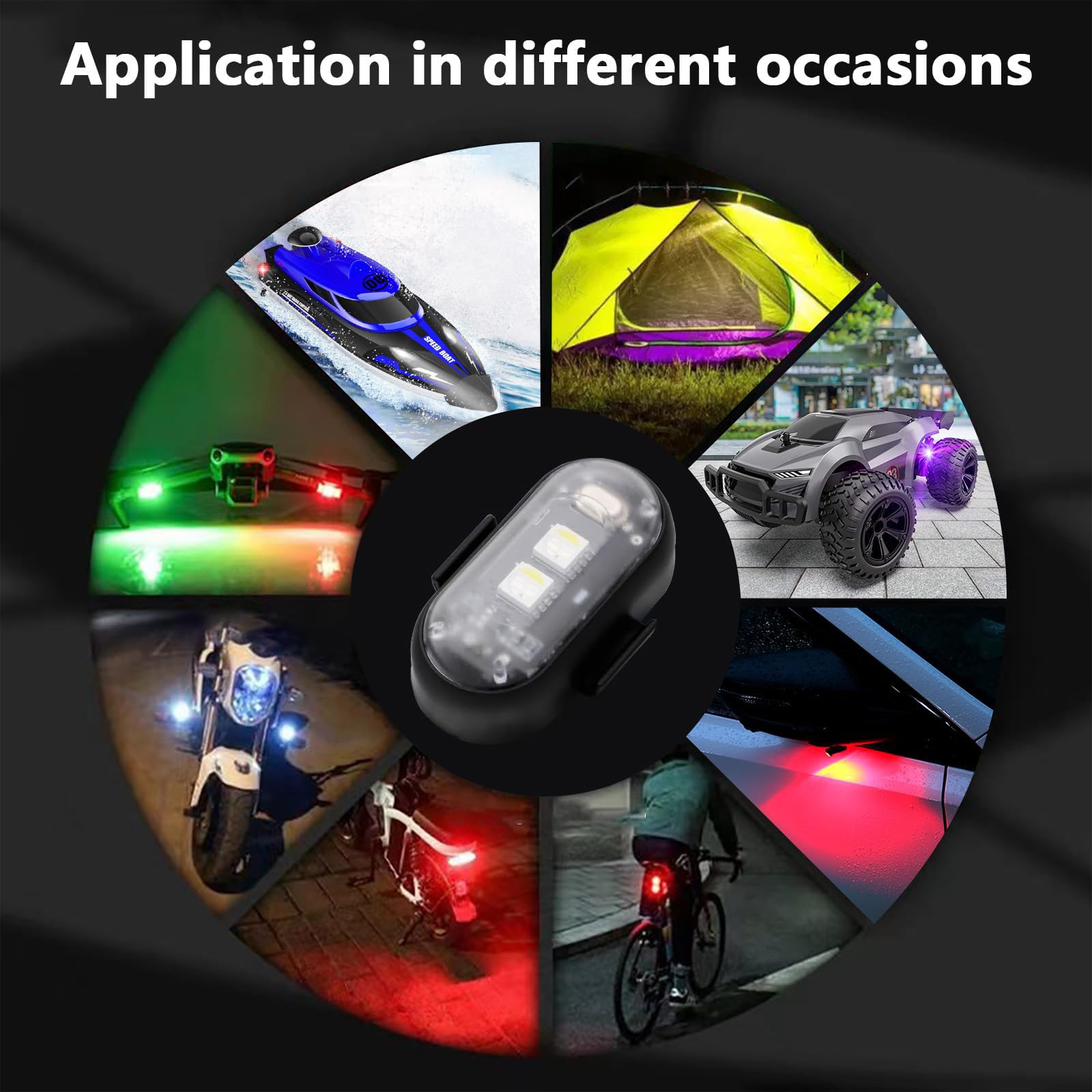 LECART High Brightness Wireless LED Strobe Lights - 8 Color Remote Control Rechargeable Anti-Collision Lights for Drones, Motorcycles, Cars & Bikes (2 Pack) - Perfect for Night Riding, Aerial Photography & Safety Signaling