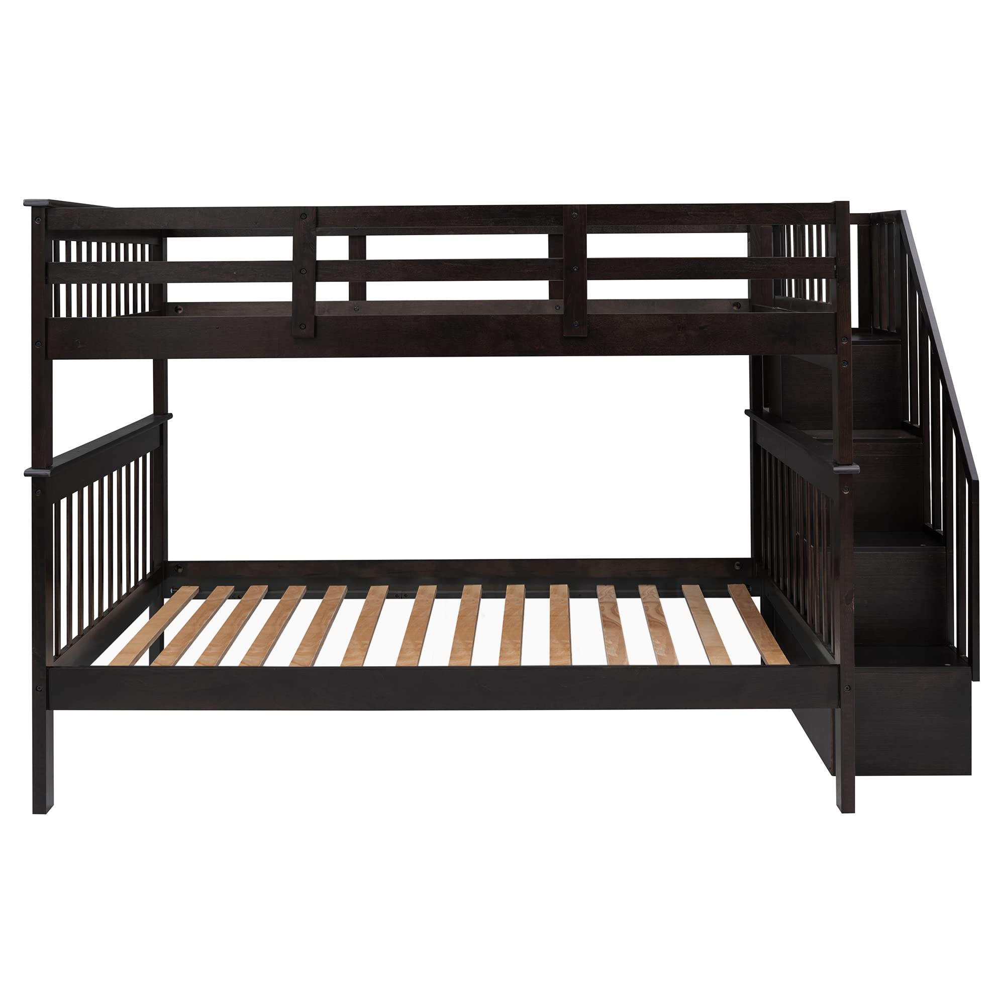 Harper & Bright Designs Full Over Full Bunk Bed with Wood Stairway - Convertible Storage Bunk Bed with Safety Guard Rail, Espresso Finish - Perfect for Kids' Bedroom, Guest Room & Space-Saving Solutions