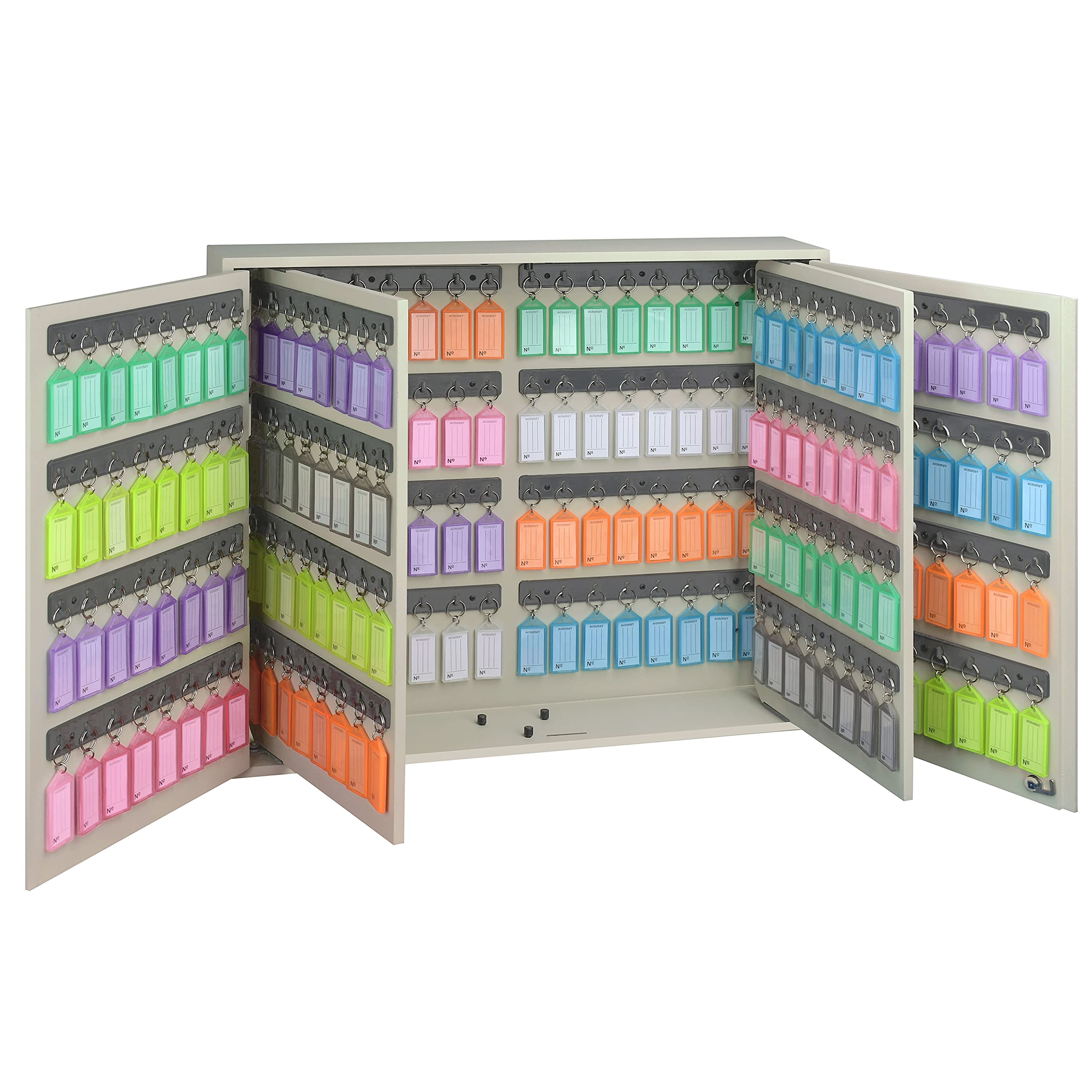 Acrimet 256-Key Cabinet Organizer with Lock - Wall Mount Key Storage Box with 256 Multicolored Tags (Beige) - Perfect for Home, Office & Commercial Key Management