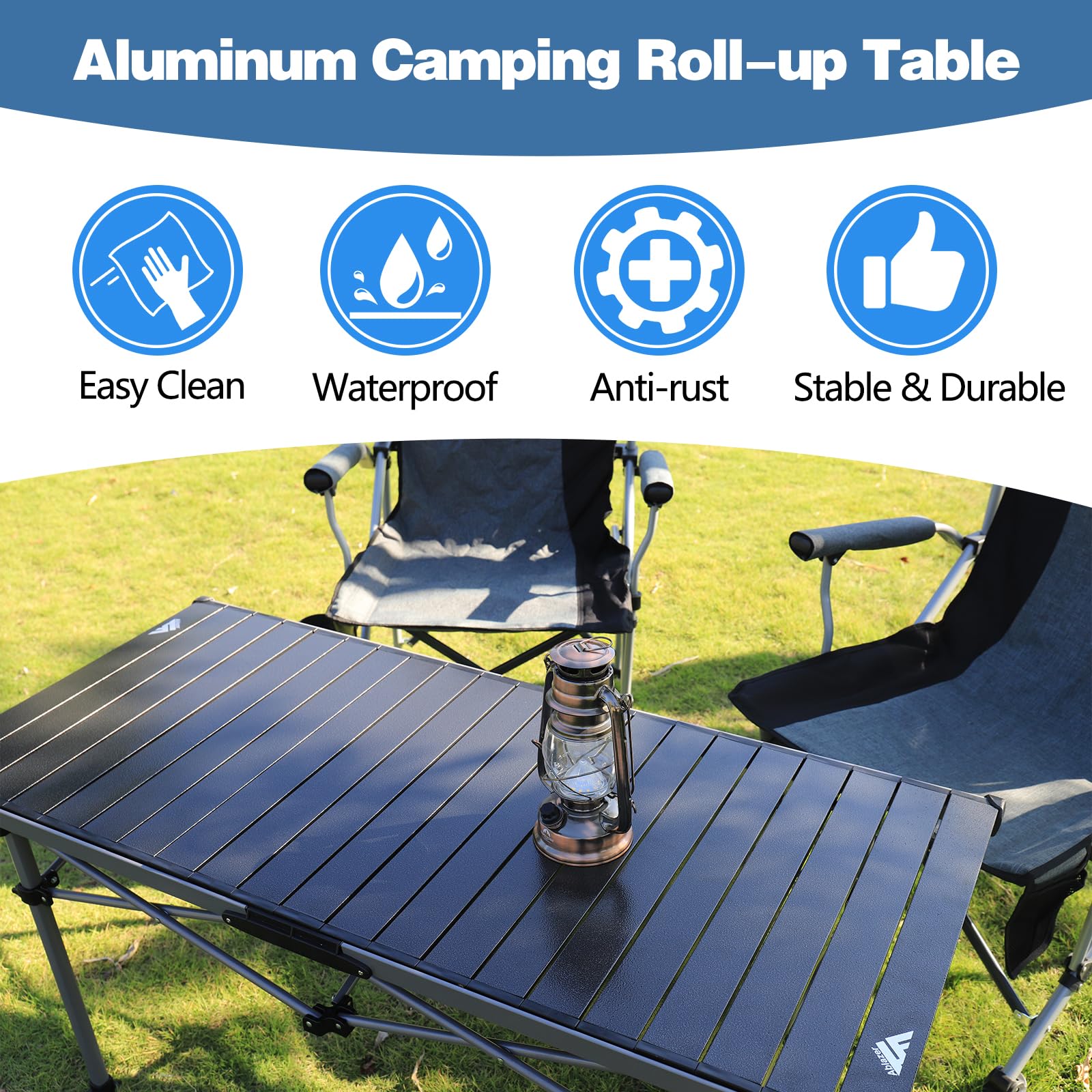 Ablazer Adjustable Height Aluminum Camping Table with Carry Bag - Portable Roll-Up Picnic Table for 4-6 People - Perfect for Outdoor, Camping, Beach, BBQ & Tailgating Parties