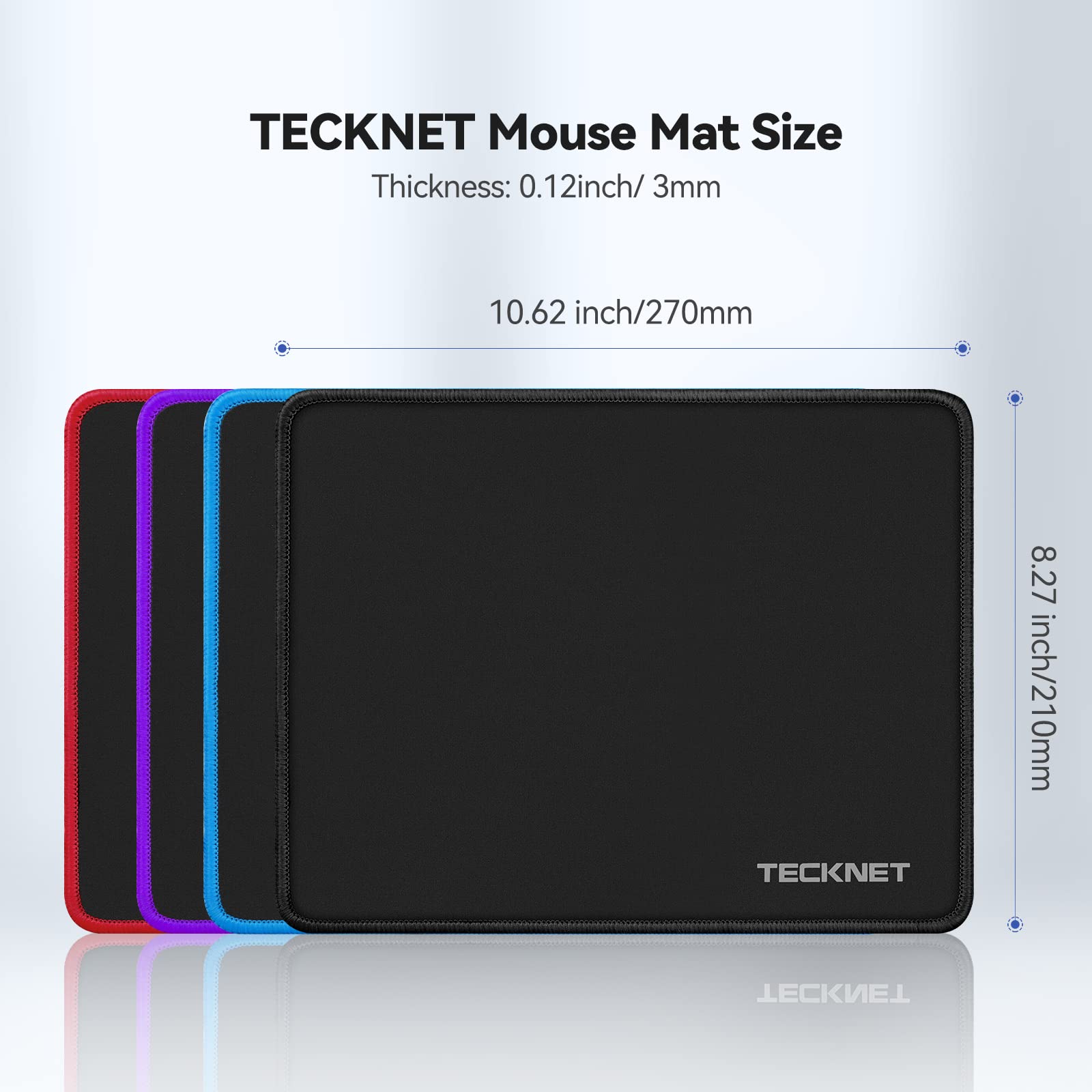 TECKNET Gaming Mouse Pad - Non-Slip Rubber Base, Waterproof Surface, Anti-Fray Stitched Edges - Compatible with Laser & Optical Mice - Perfect for PC, Laptop, Office & Gaming Setup - Black