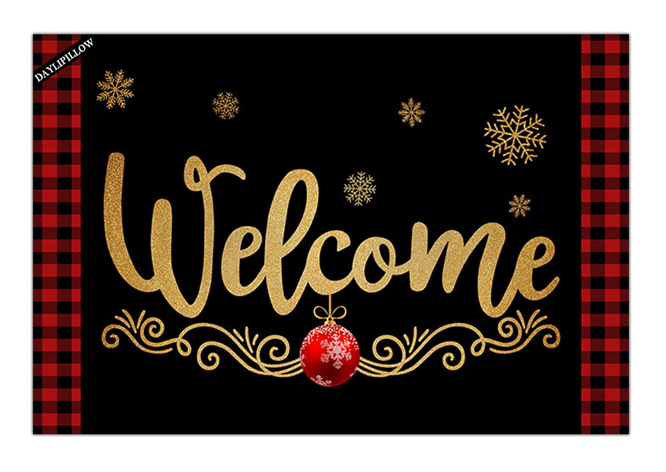 Christmas Welcome Mat - Non-Slip Winter Doormat with Snowflake Design, 23.6