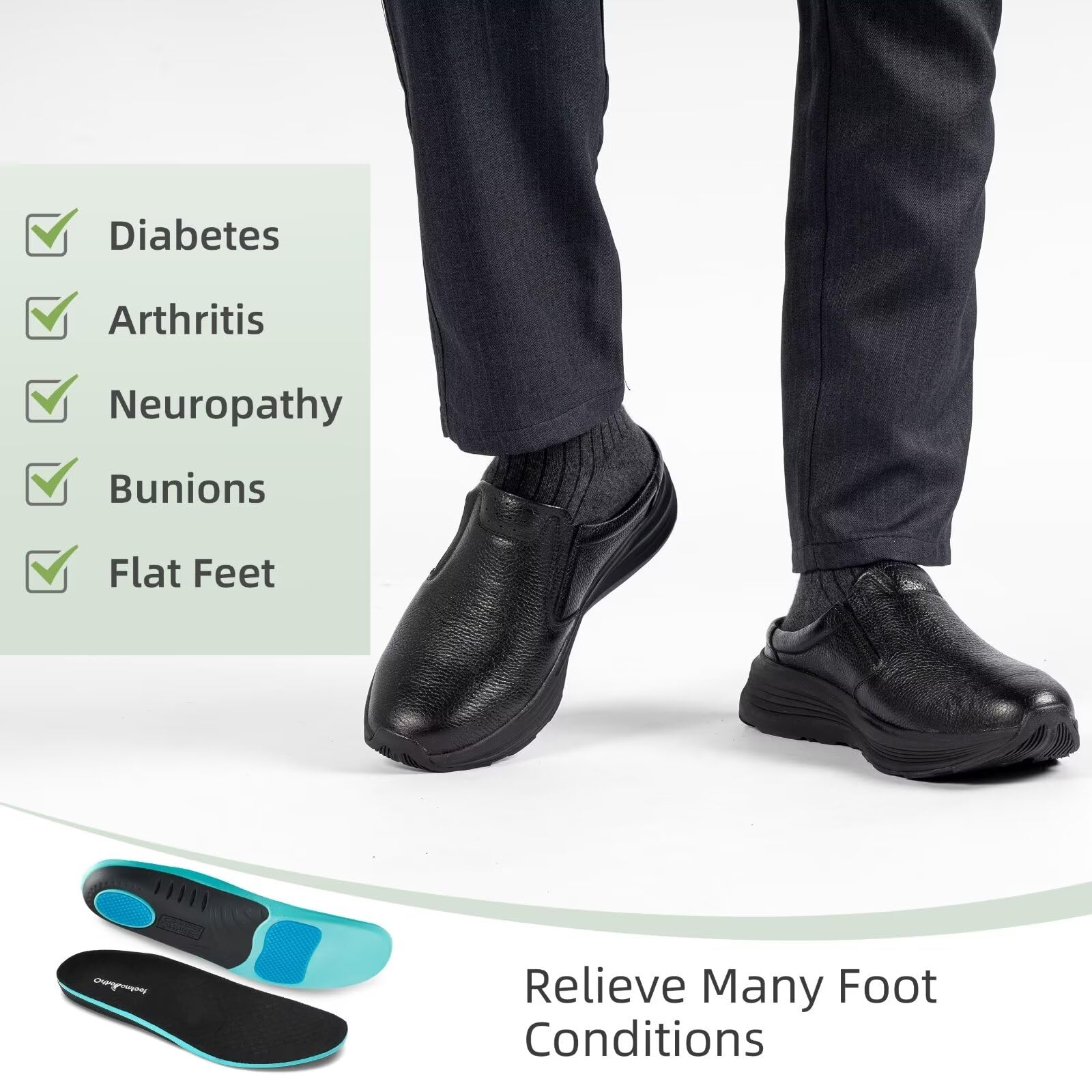 OrthoComfoot Men's Orthopedic Leather Dress Shoes - Comfortable Arch Support Slip-On Loafers for Plantar Fasciitis & Heel Pain Relief - Business Casual Orthotic Shoes for Walking & All-Day Wear