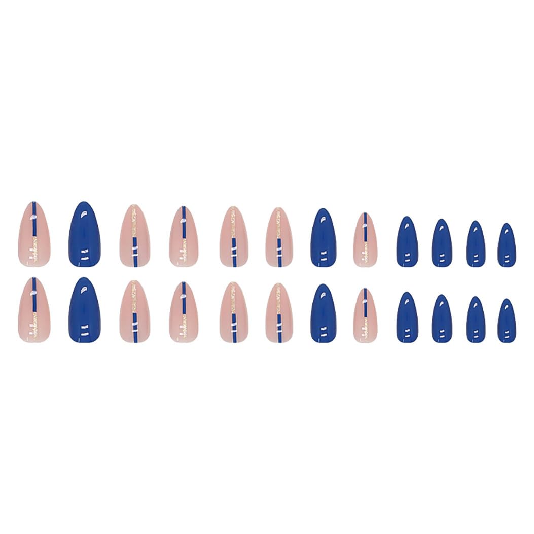 RikView Medium Almond Press on Nails - 24 PCs Glossy Blue Fake Nails for Women | Easy to Apply, Perfect for Parties, Weddings & Daily Wear