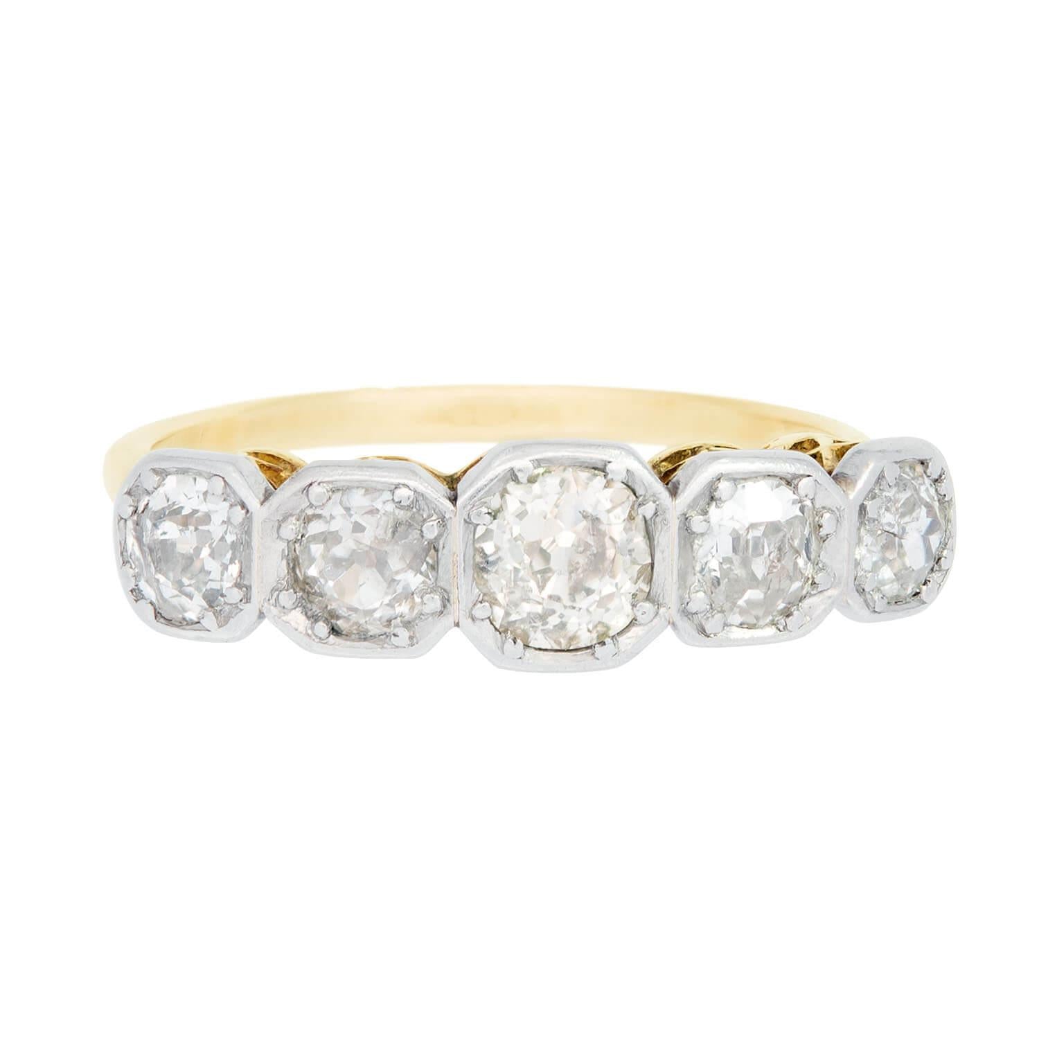 Edwardian 18k Gold & Platinum 5 Stone Diamond Engagement Ring - Vintage Wedding Band for Brides & Proposal Gifts