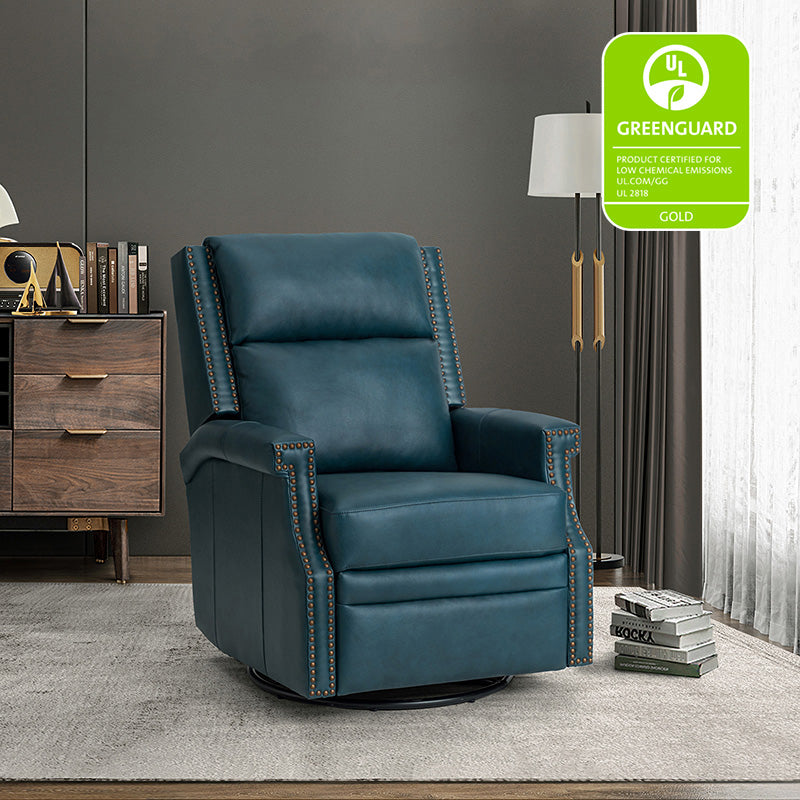 Canace Modern Genuine Leather Manual Glider Rocker Recliner Chair - Comfortable Swivel Lounge Chair for Living Room, Nursery, and Office Relaxation