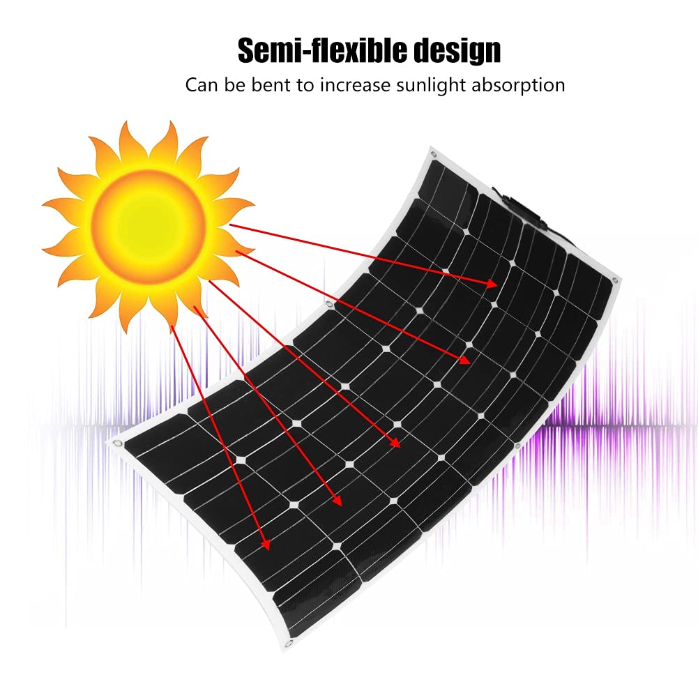 18V 100W Ultra-Thin Lightweight Solar Panel - Semi-Flexible Monocrystalline Silicon Solar Charger for Outdoor Camping, RV, Boat, Car Battery Charging - Waterproof & Durable for Irregular Surfaces