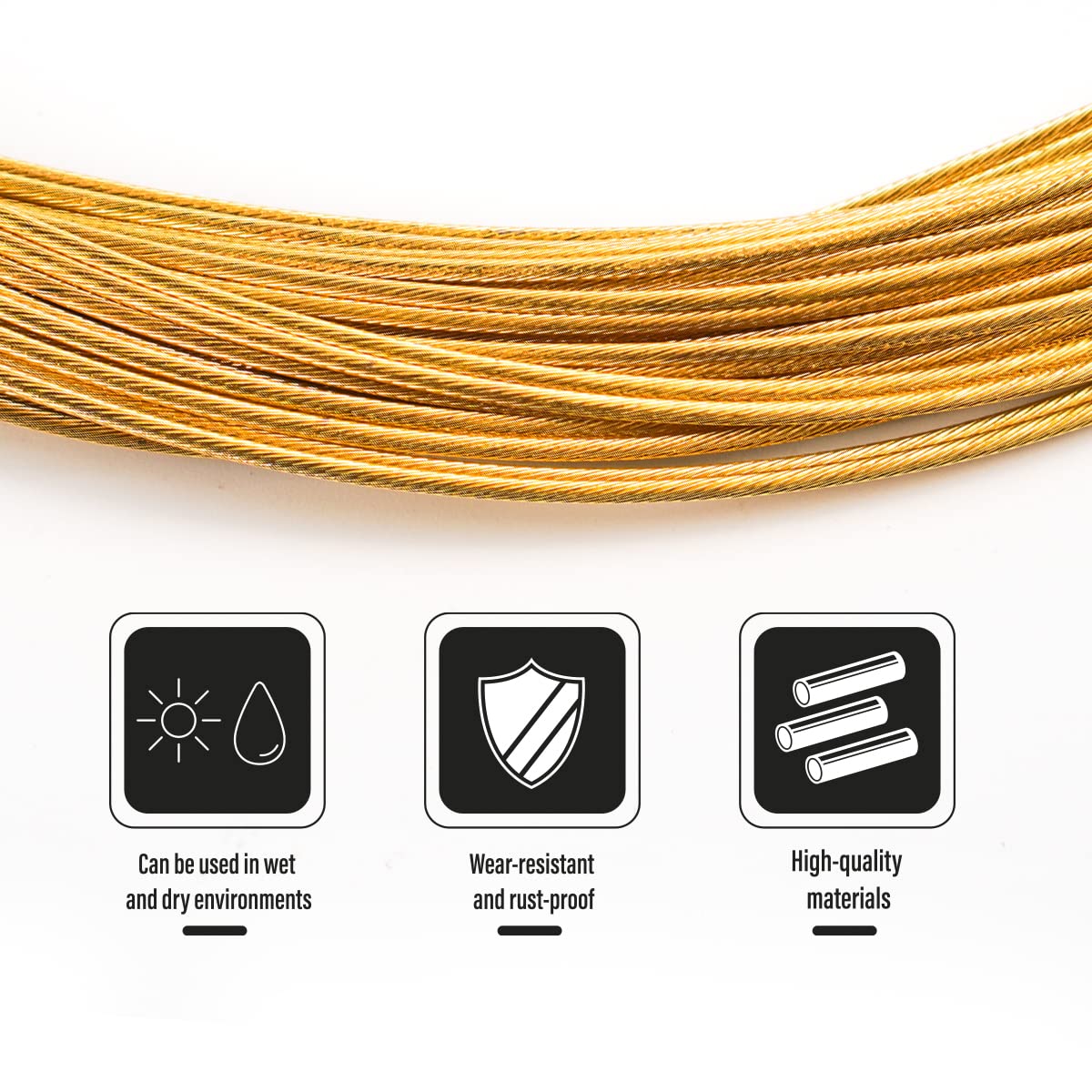 Premium CNC Pro Slick Polished Bike Shifter Cable for Shimano & SRAM - 1.2x2100/2500/3000/3500mm Gold - High-Performance Mountain & Road Bike Derailleur Cable for Smooth Gear Shifting