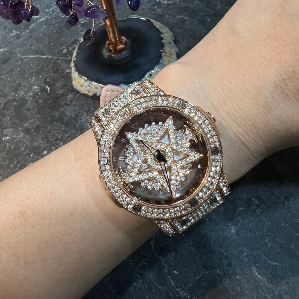 AG Collective Women's Pink Leather Strap Watch - Fashion Rose Gold Case & Roman Numerals (Model L 5047 RGPK RG) | Perfect for Office, Date Night & Special Occasions