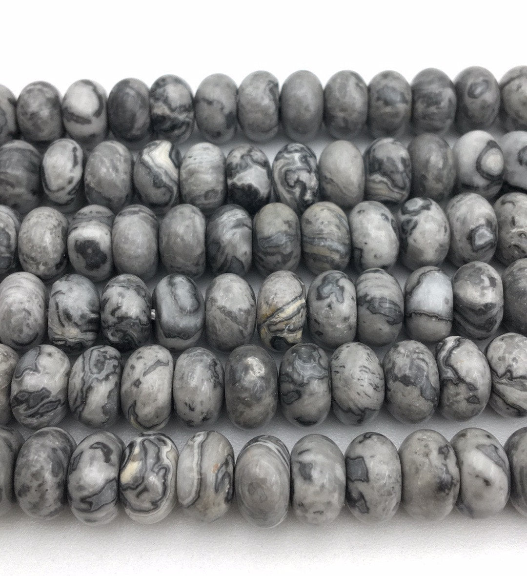Natural Map Jasper Smooth Rondelle Beads 4x6mm 5x8mm 6x10mm - 15.5 Inch Strand for Jewelry Making, DIY Bracelets & Necklaces - Healing Stone Beads for Meditation & Spiritual Crafts