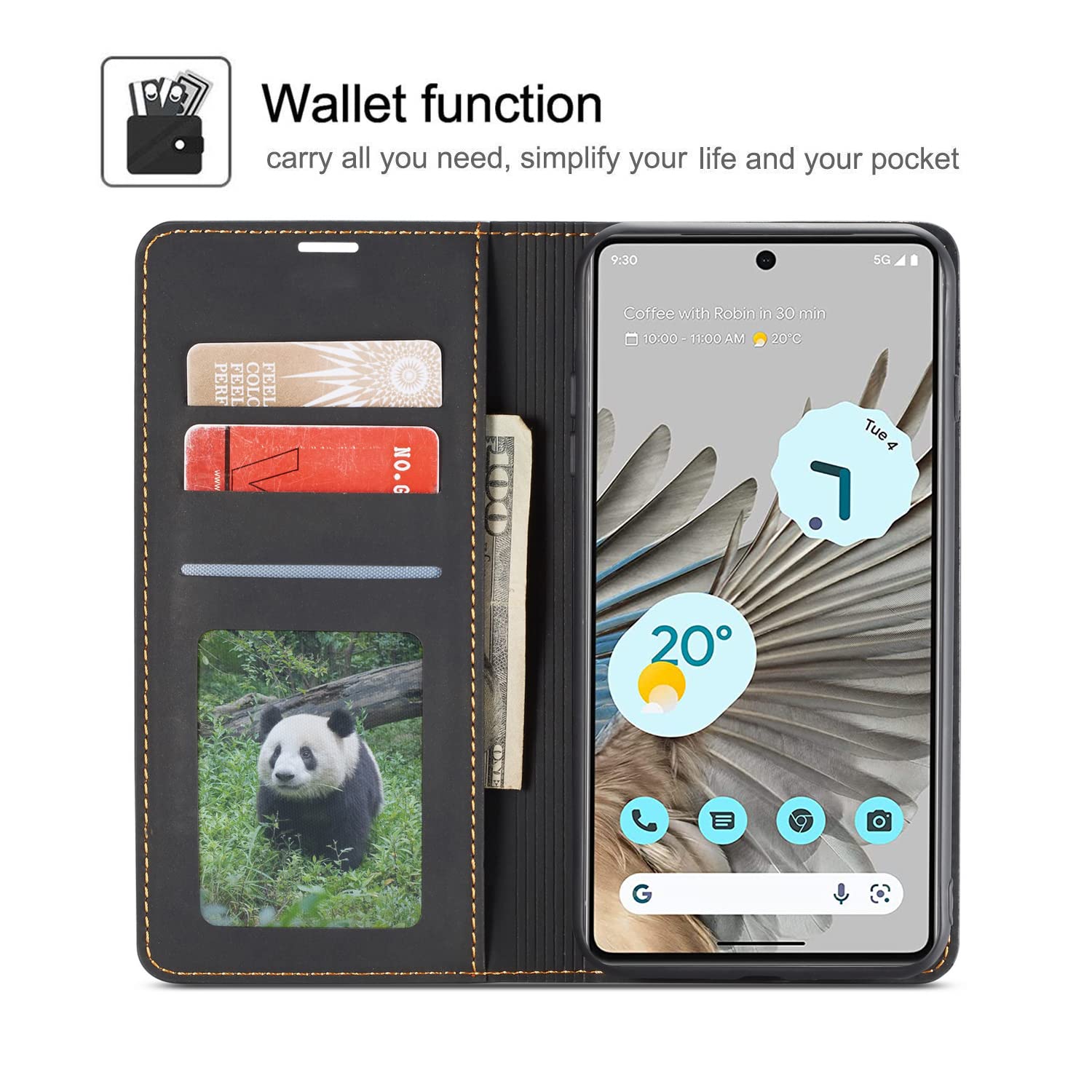 Premium PU Leather Flip Wallet Case for Google Pixel 6 Pro - Shockproof Magnetic Cover with Card Holder & Kickstand | Perfect for Business, Travel & Daily Use (Black)