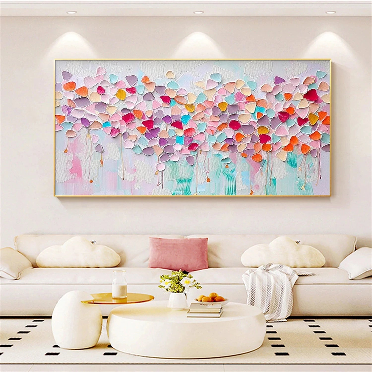 Beautiful Flower and Tree Painting #FT166 - Handmade Canvas Art for Home Decor, Living Room, Bedroom & Office Wall