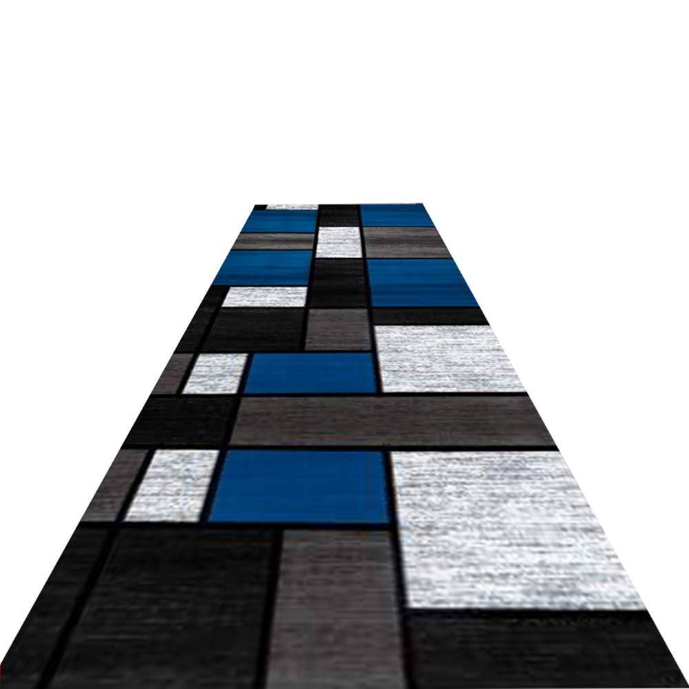 Modern Washable Non-Slip Runner Rug - Blue Grey Pattern Thick Pile Hallway Carpet for Home & Office Decor (120x600cm) - Perfect for High Traffic Areas, Entryways and Long Halls
