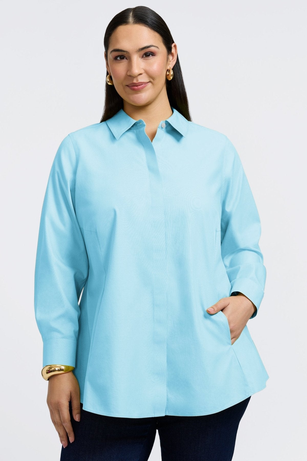 Cici Plus Wrinkle-Free Pinpoint Long Sleeve Tunic Shirt for Women - Perfect for Office Wear & Casual Outfits
