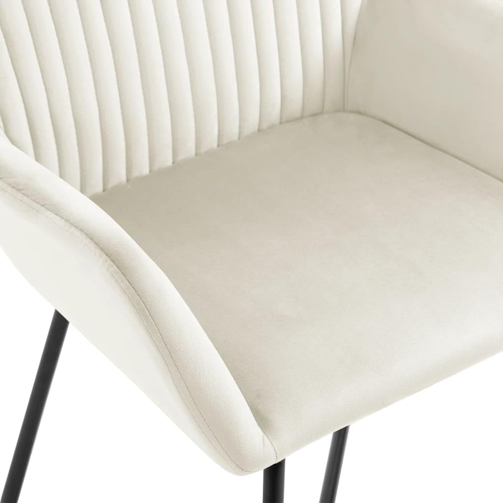 vidaXL Set of 4 Cream Velvet Dining Chairs with Armrests – Modern Elegant Upholstered Side Chairs for Dining Room, Living Room, Kitchen & Office – Comfortable Padded Seats with Sturdy Metal Legs – Perfect for Family Gatherings, Dinner Parties & Home Decor