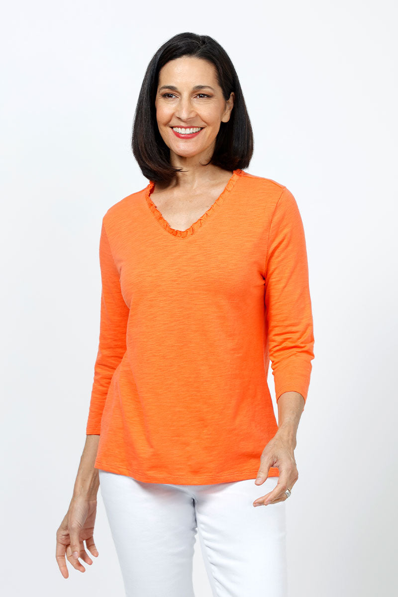 Trendy Ligne Ruffle Trim Tee - Women's Fashion Blouse for Casual Wear, Office & Date Nights | Soft & Stylish Top