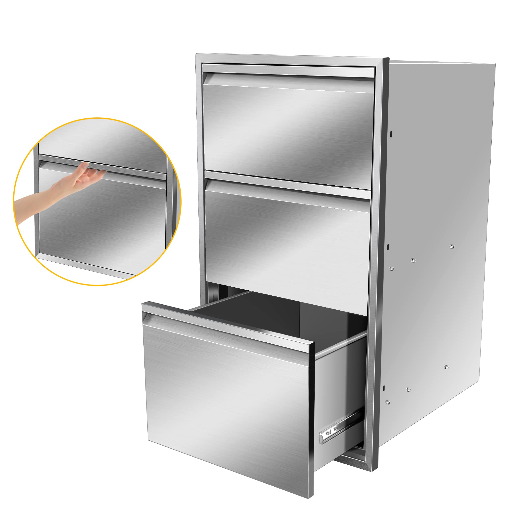 Stainless Steel Outdoor Kitchen Drawer - Flush Mount BBQ Access Drawer without Handle for Kitchen Island (17