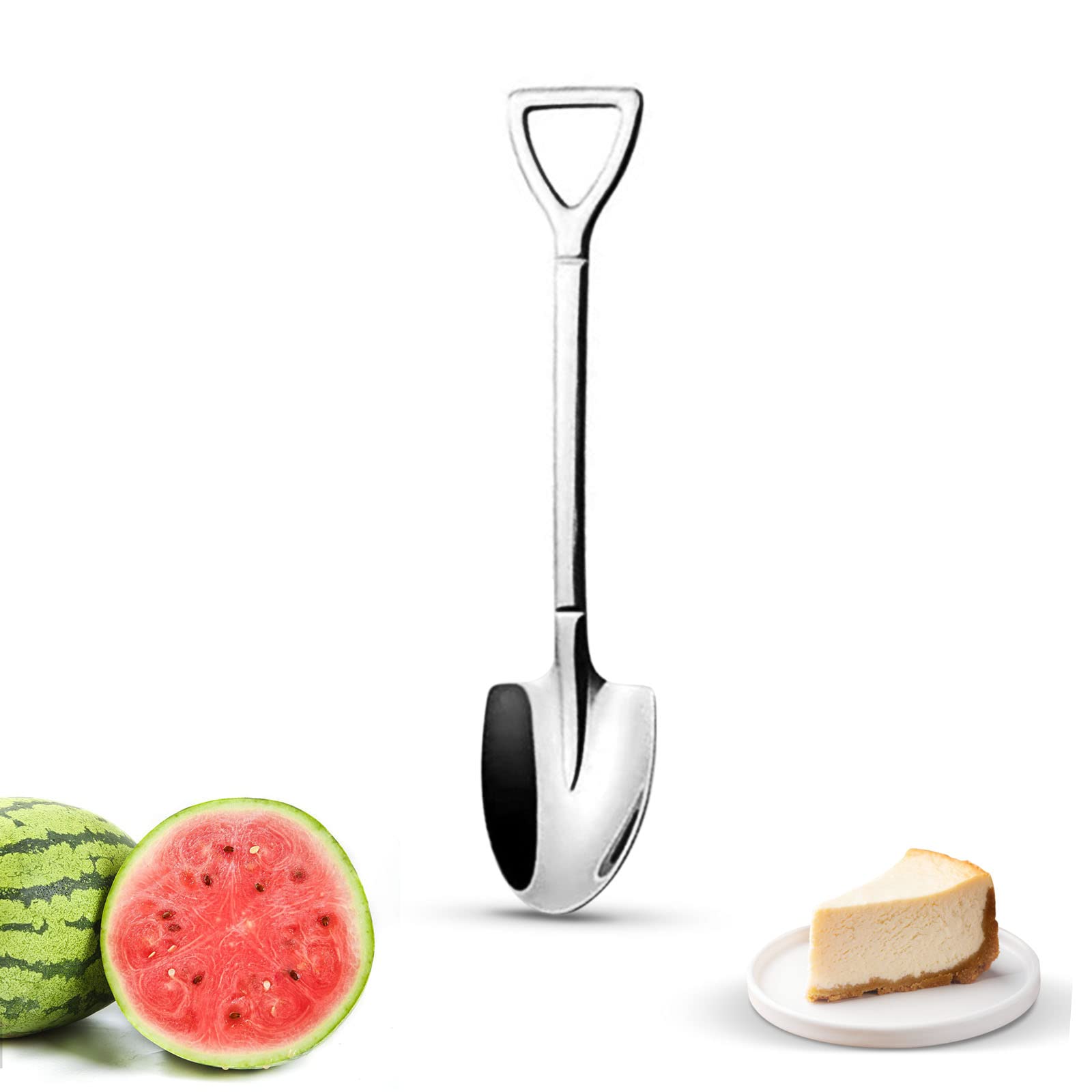 North Royal Stainless Steel Spoon Set - 2023 New Watermelon Spoon - Creative Shovel Shape Dessert Spoon - Mini Kitchen Utensils for Home, Restaurant & Hotel - Perfect for Ice Cream, Desserts & Fruit Serving (410 Pointed Spoon)