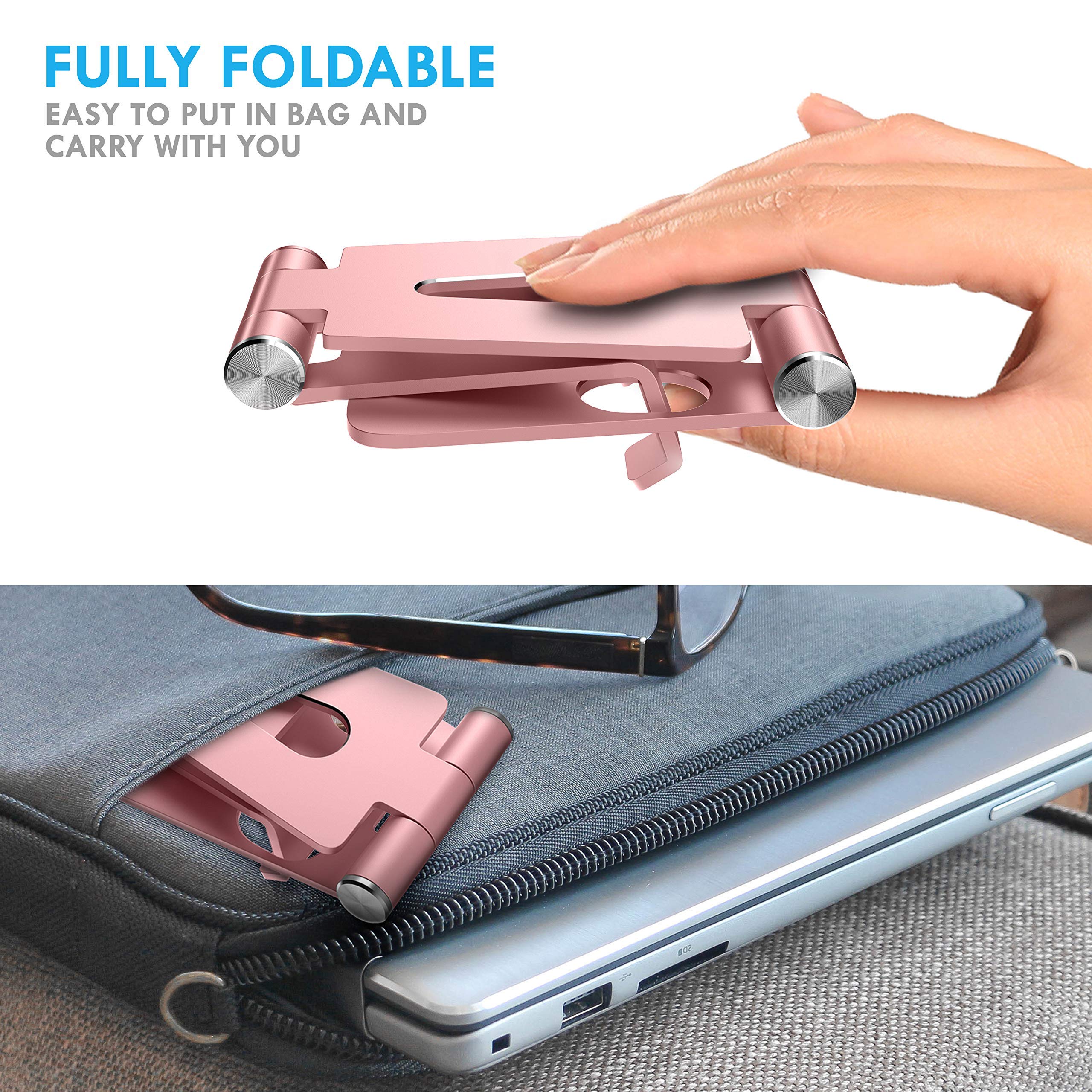 Aduro U-Rise Adjustable Phone Stand & Tablet Holder Set - Foldable Aluminum Steel Phone Stand with XL Tablet Stand for iPad, iPhone, Samsung - Portable Desk Stand for Home Office (Rose Gold) | Perfect for Video Calls, Streaming & Hands-Free Viewing